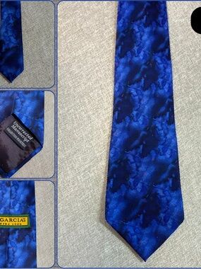 J. Garcia Extra Long Blue Abstract Silk Tie